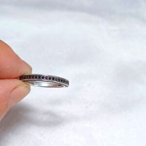 Sterling Silver 925 Black Onyx  Deep Ruby  Rhinestones Sz 7